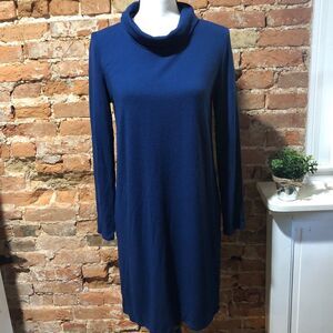 EUC J. JILL WEAREVER COLLECTION NAVY BLUE COWL NECK SWEATER-DRESS WOMENS SMALL